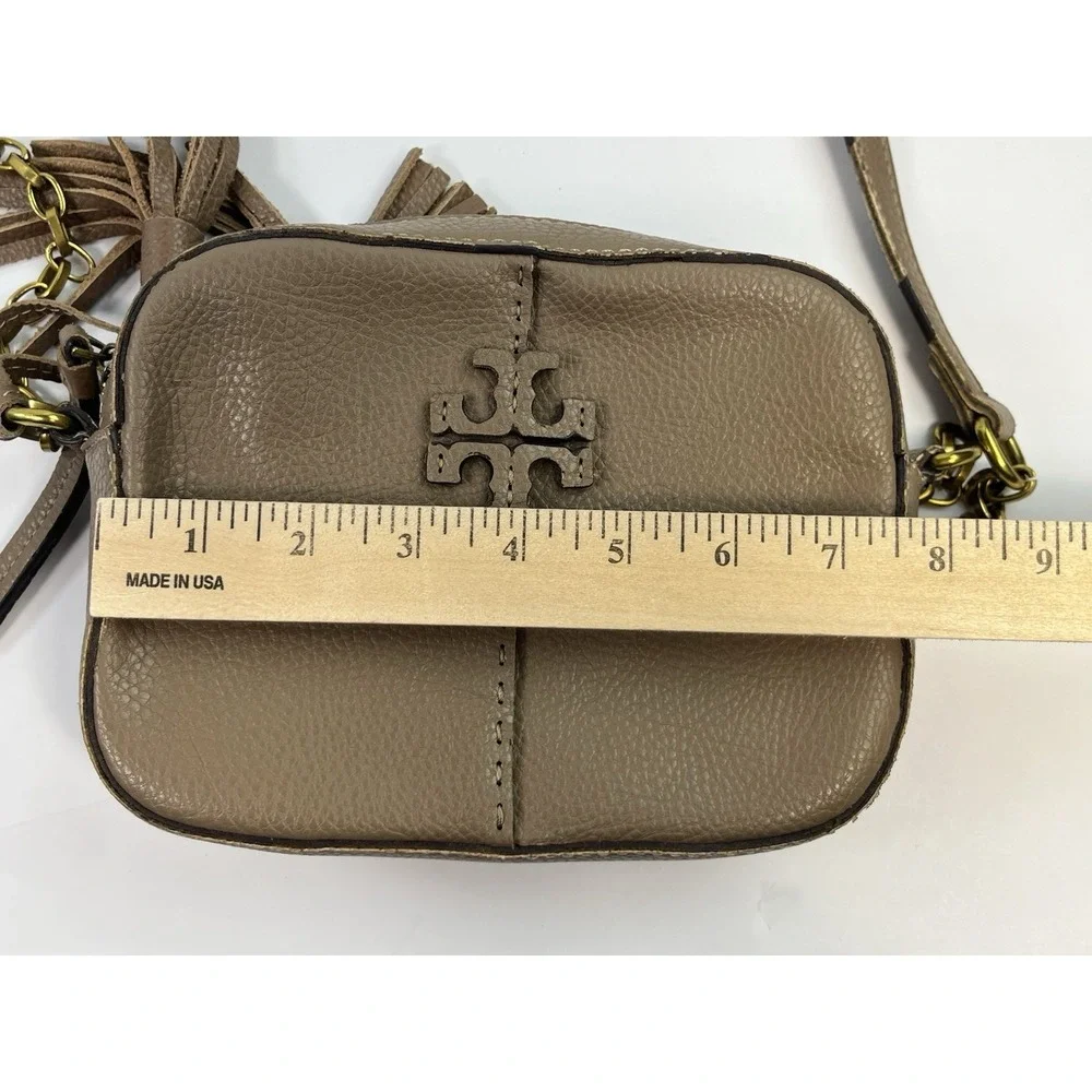 Tory Burch McGraw Camera Crossbody Bag Beige Tan Sand Leather - Strap Damage